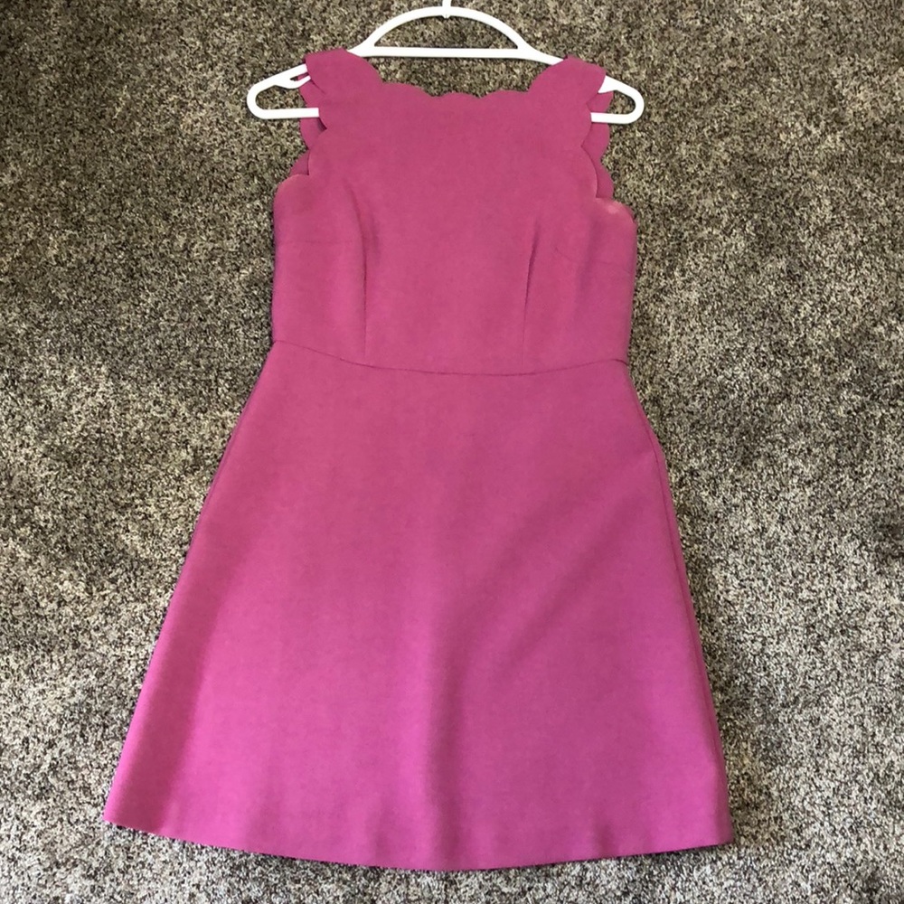 LOFT pink dress! Scalloped neckline, and V back